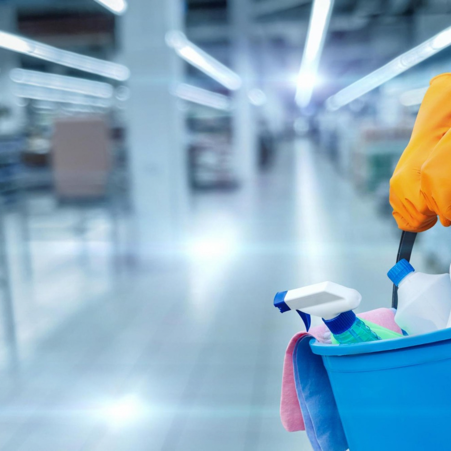 person-orange-gloves-is-cleaning-blue-bin-with-blue-bucket-filled-with-cleaning-products