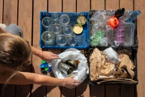 person segregating garbage to be recycled to repurpose the old junk